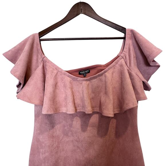 Fashion Nova Suede Ruffle Dress Dusty Pink Off Shoulder Mermaid Curvy Size 3X - Picture 4 of 11